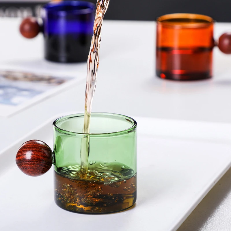 

Стеклянная чайная чашка, кофейный набор, деревянная ручка, термостойкая, подходит для офиса