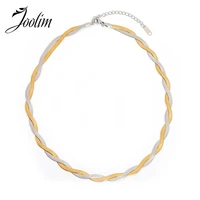 joolim jewelry wholesale waterproof simple gold and silver splicing flat rope snake chain necklace gold jewelry