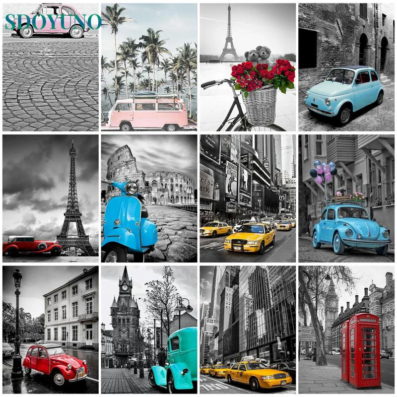 

SDOYUNO DIY Painting By Numbers Kits Car Oil Paint By Numbers Landscape Hand Painting On Canvas For Home Wall Art Decor