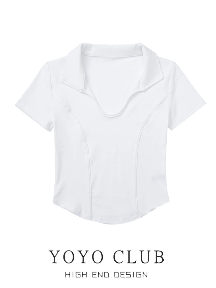 Женская футболка с коротким рукавом и отложным воротником в американском стиле