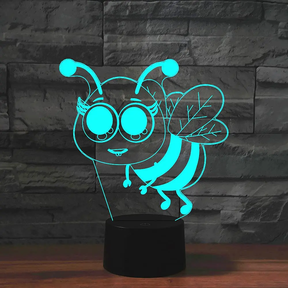 

3D Bee Night Light Table Desk Optical Illusion Lamps 16 Colors Changing Lights Xmas Home Love Birthday Kids Decor Toy Gifts