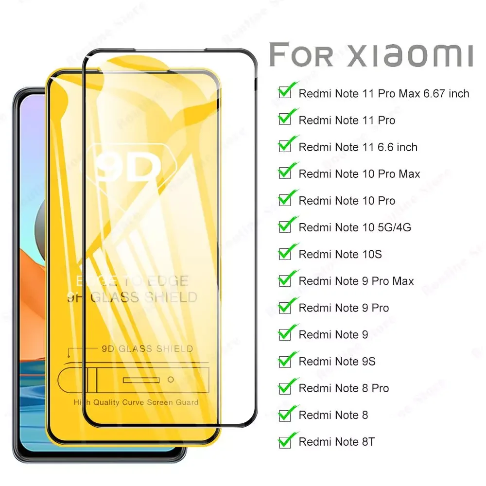 

Note 11 Pro 9D Protective Glass For Xiaomi Redmi Note 9 8 11 10 Pro Max Screen Protector Redmi Note 8T 10S 9S Full Film