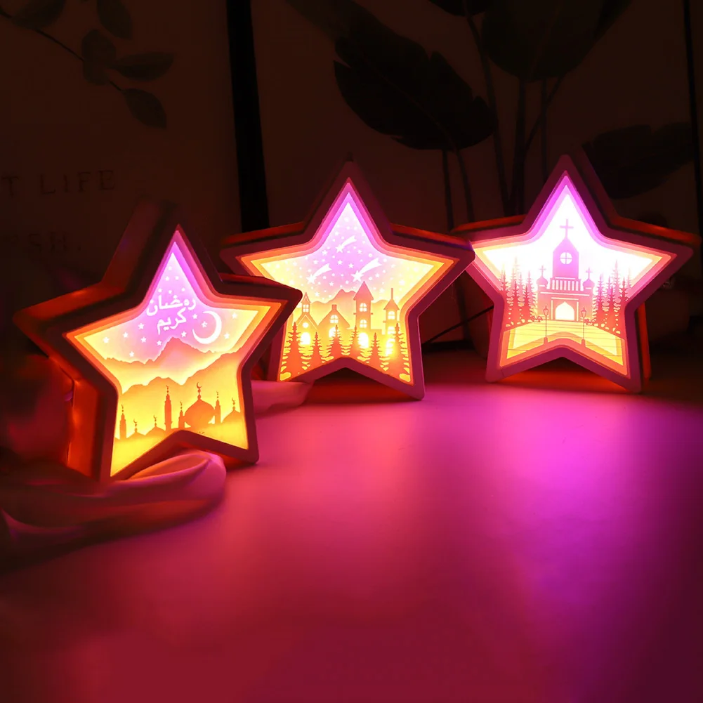 

Star LED Night Light Creative Novelty 3D Paper Carving Art Paper-cut Atmosphere Lamp for Bedroom Bedside Decoration