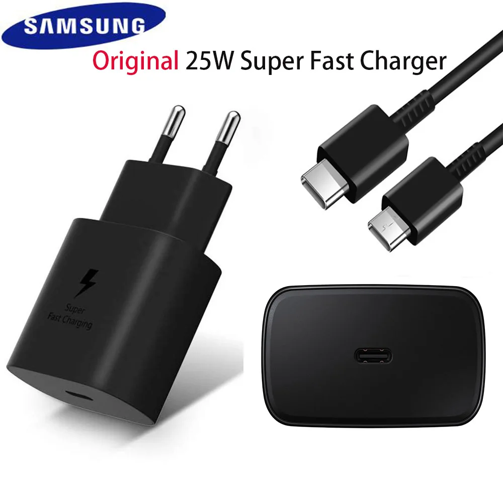 

Samsung S21 S22 Note 20 10 A70 Super Fast Charger Cargador 25W EU Power Adapter Galaxy Note20 S20 A90 A80 S10 5G TypeC Cable