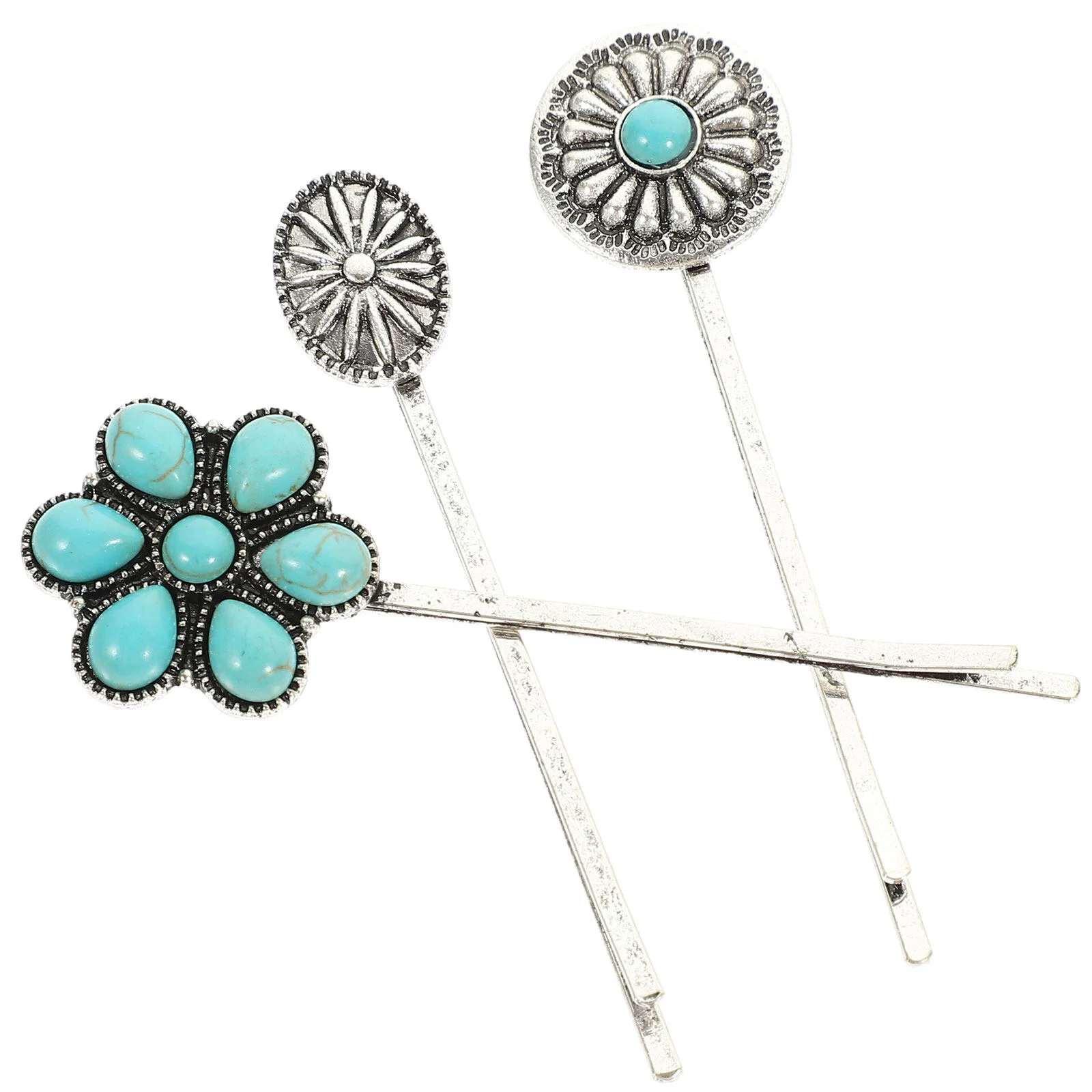 

3pcs Turquoise Hair Clips Ethnic Flower Hair Clips Hair Styling Barrettes Bobby Hairpins