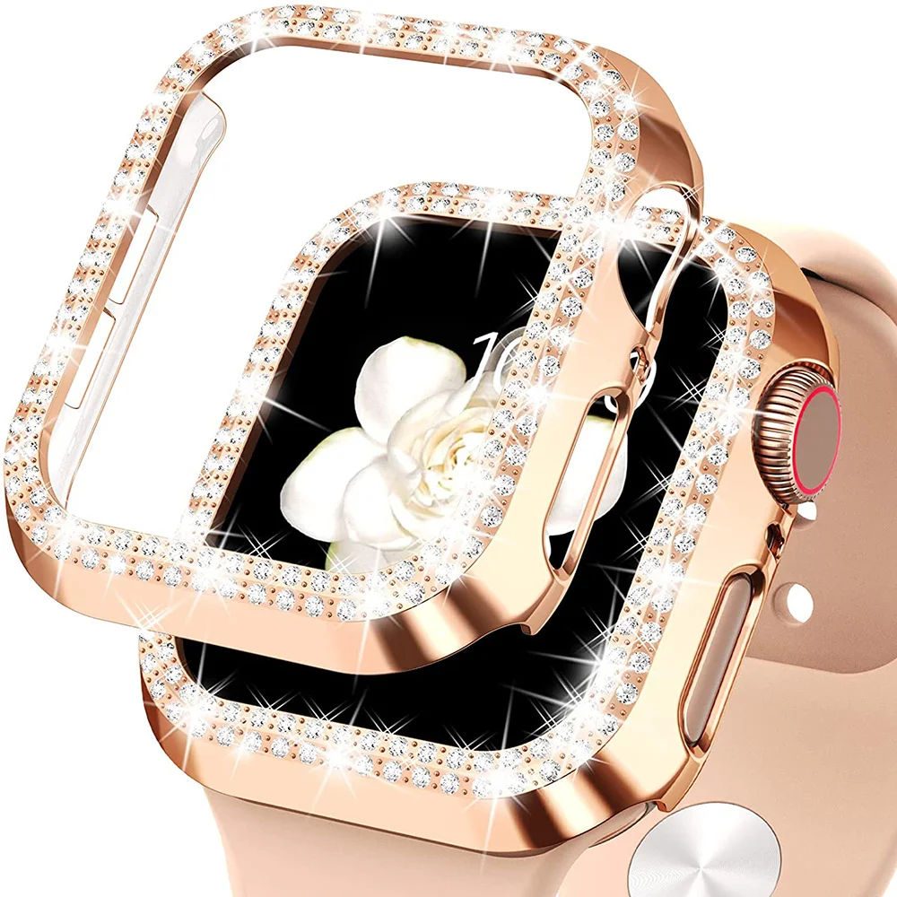 

Diamond Bling Cover for Apple Watch Case 41mm 40mm 38mm 45mm 44mm 42mm Protector Bumper iWatch Series 3 4 5 SE 6 7 Accessories
