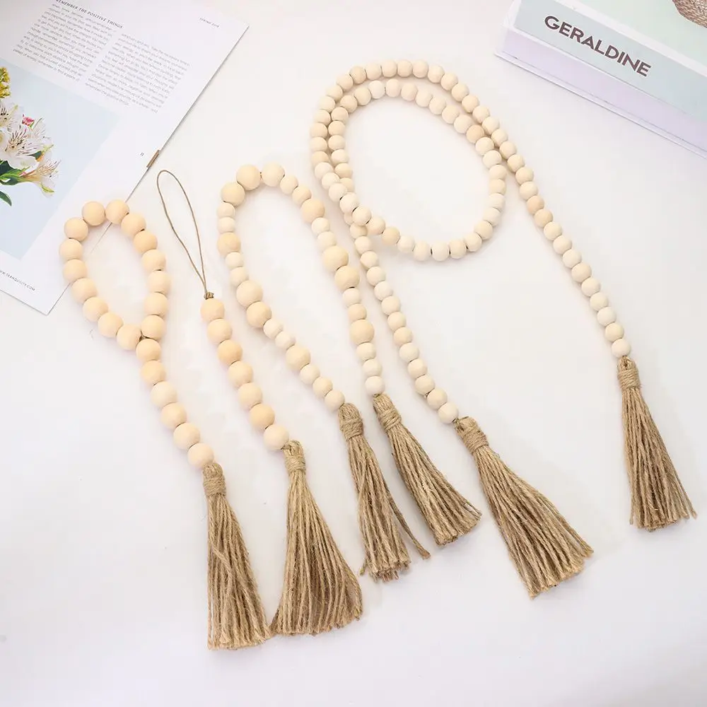 

Handmade Wood DIY Crafts Rustic Country Farmhouse Prayer Beads Home Decor Wall Hanging Wooden Beaded Garland