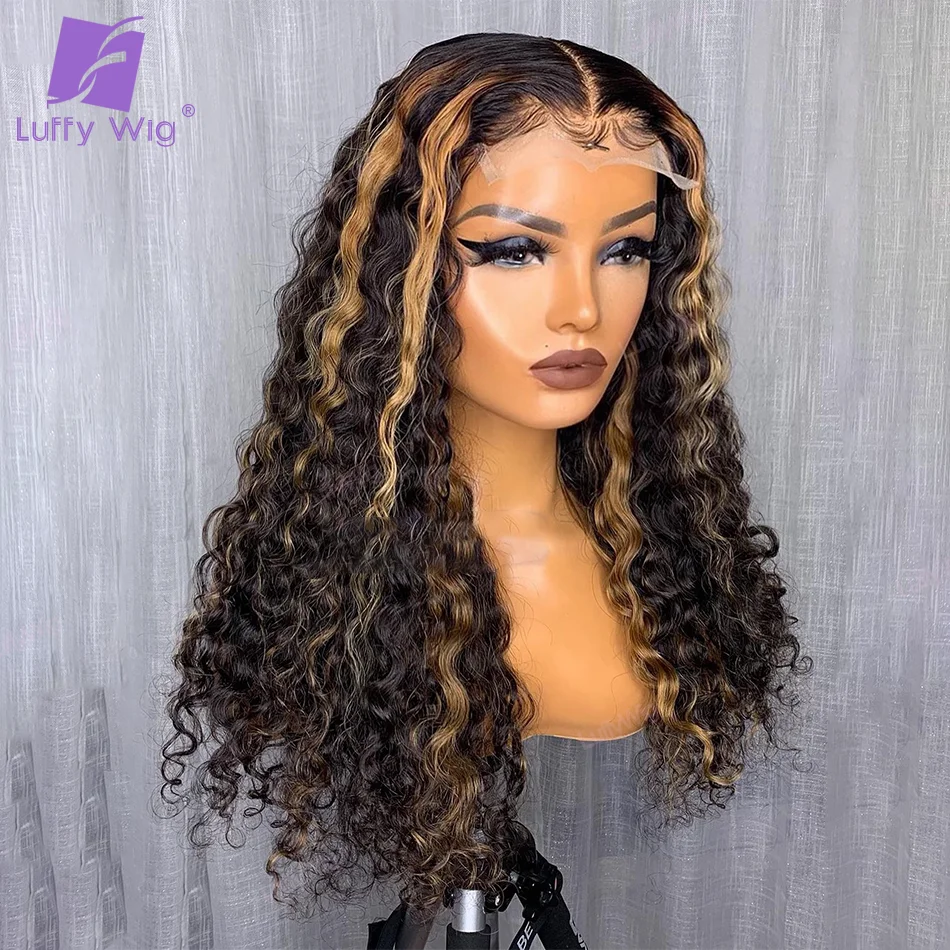 

Highlight Wig Human Hair Wigs Culry Wig For Black Women T Part Remy Brazilian Pre Plucked With Baby Hair Curly Lace Front Wig