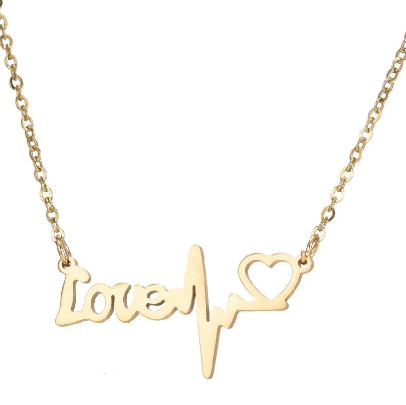 

Mojygt Stainless Steel Letter "LOVE" Heart Necklace Women Silver Color Pendant Chain For Women Men Couple Pendants Necklaces