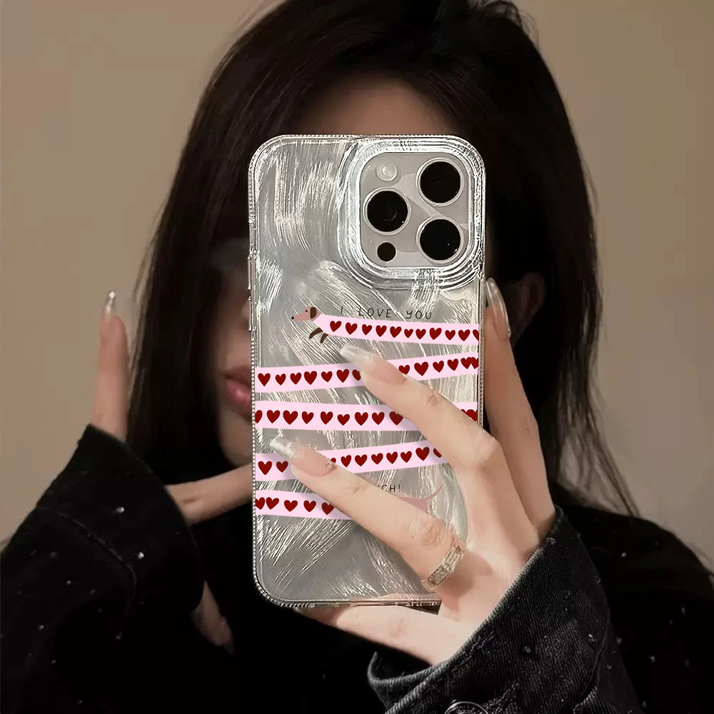 Фото Оригинальный милый чехол для телефона с таксой (IMD) для Xiaomi Redmi Note 14 Pro 13 12 11 10 Pro 5G 13C 14C Plus, с текстурой перьев №3