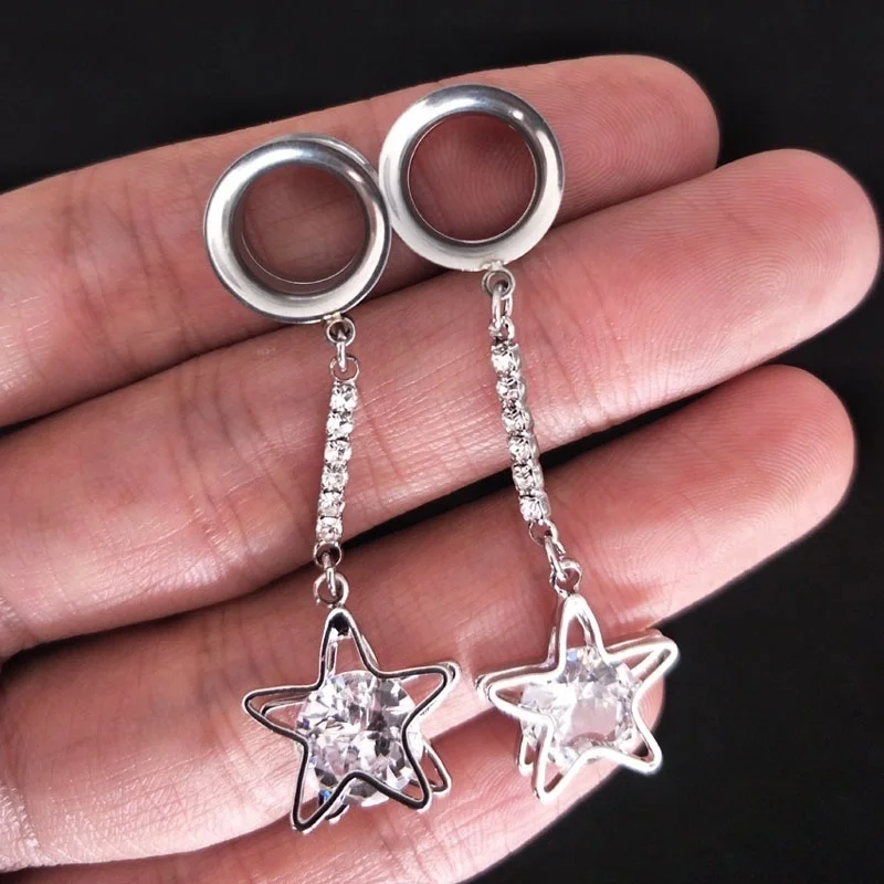 

Pair Crystal Star Pendant Ear Plugs and Tunnel Ear Gauges Flesh Tunnel Steel Body Piercing Expander Expansion 10mm Ear Reamer