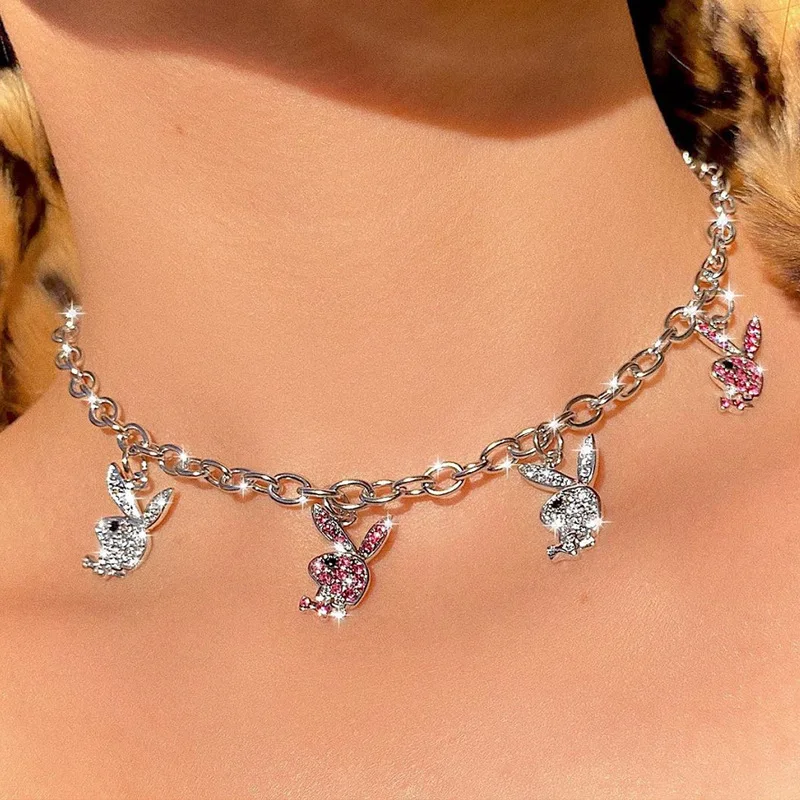 

Trendy Fashion Zircon Rabbit Ladies Necklace Rock Style Rabbit Pendant White Rabbit Clavicle Chain Jewelry Girls Jewelry Gifts