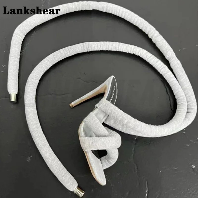 Grey Ring with Super High Heel Cross Strap Sandals Square Toe Stiletto Women's Sandals Foot Fashion Catwalk Sandals Women