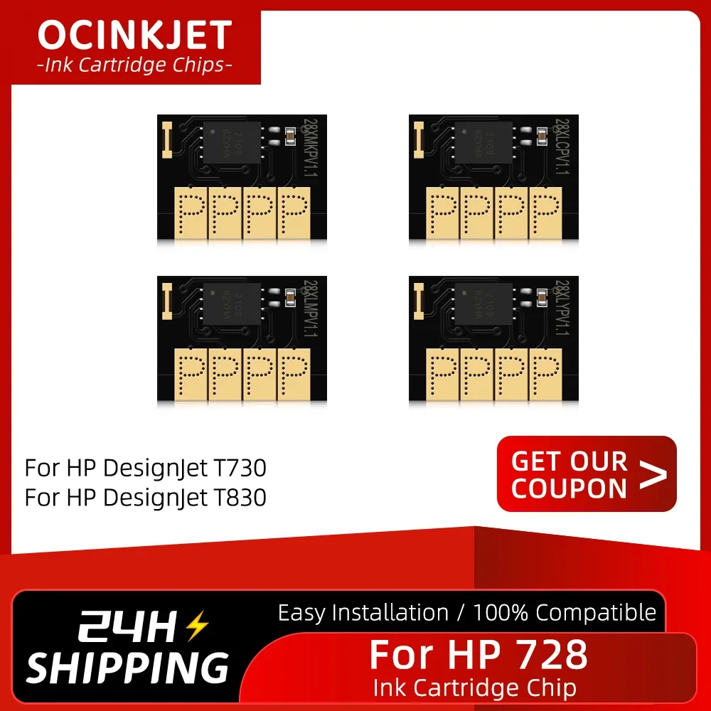 Для HP 728 728XL новый обновленный чип чернильного картриджа HP728 XL F9J68A F9J67A F9J66A F9J65A для