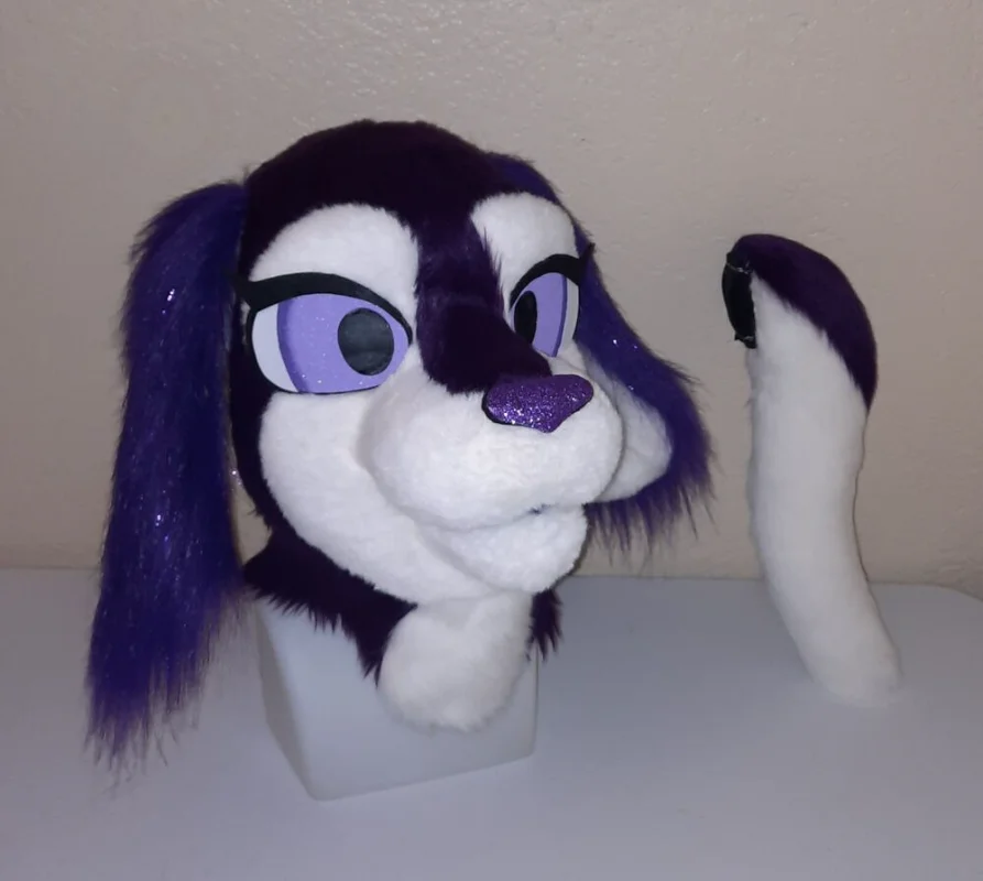 Dog Head Mascot Purple Sparkle Spaniel Fursuit Partial Animal Costume Mascot Head and Tail