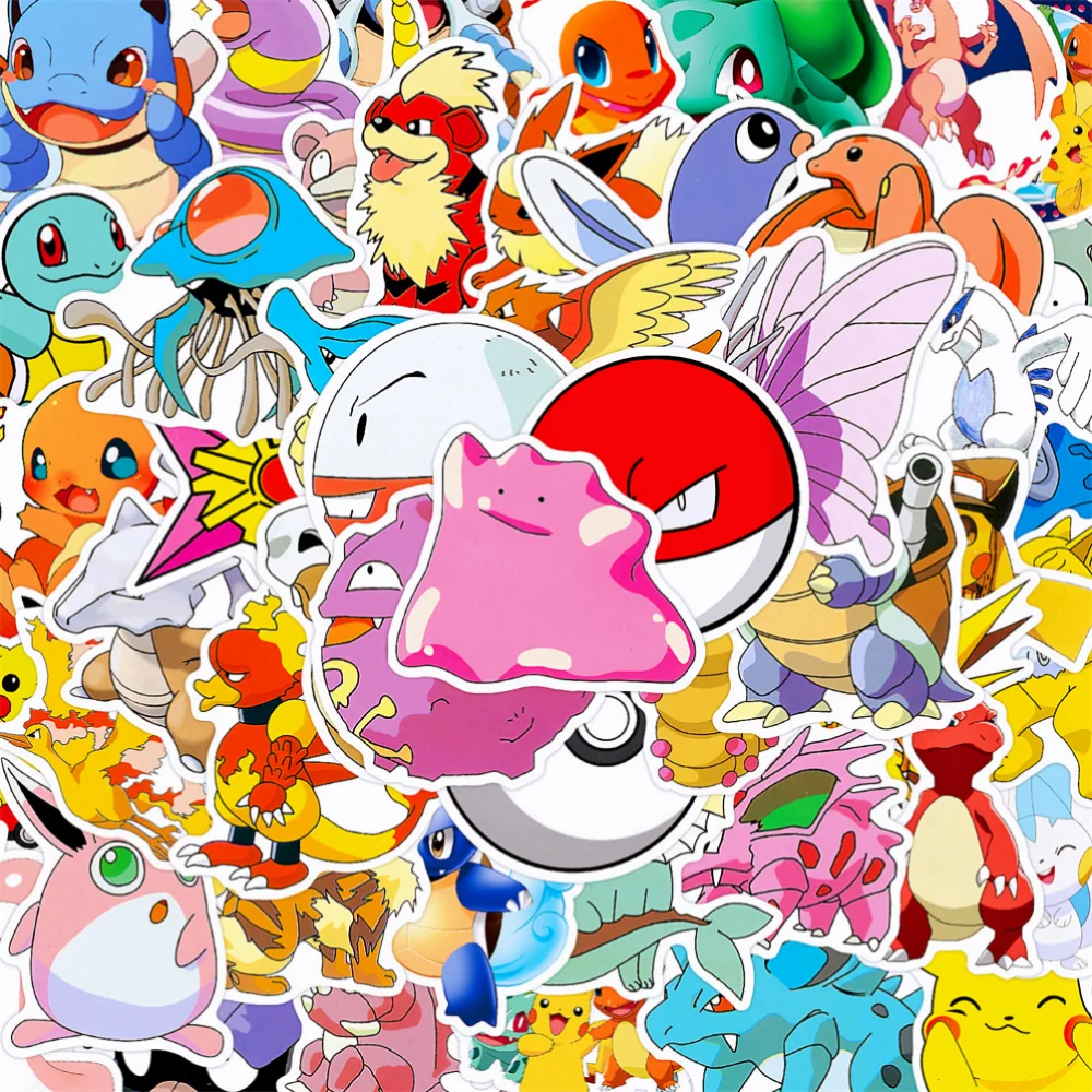 

50 Pcs Pokemon Sticker Anime Cute Waterproof Stickers Packs Pikachu Luggage Skateboard Phone Laptop Wall Kids Gifts Reward Toys