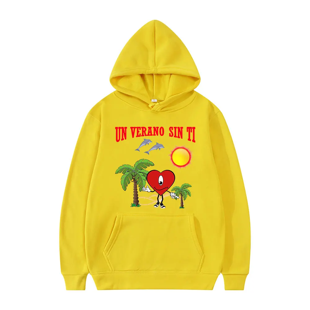 

Худи с графическим принтом Bad Bunny UN VERANO SIN TI, мужские и женские повседневные свитшоты, зимний спортивный костюм, мужской пуловер унисекс, улич...