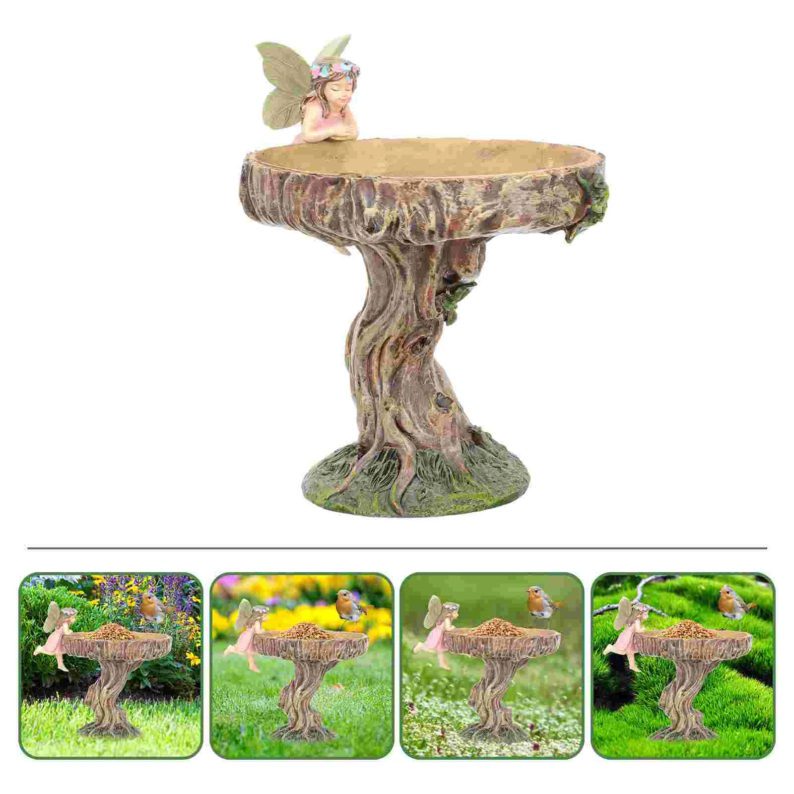 

Bird Feeder Tray Birds Resin Feeding Bath Outdoor Statue Garden Fairy Feeders Plate Girl Sculpture Home Ornamenttool Balcony