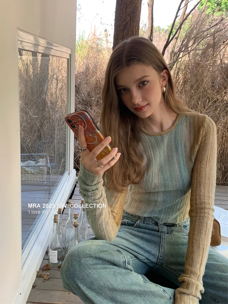 Женский джемпер с длинным рукавом Повседневный пуловер круглым вырезом и