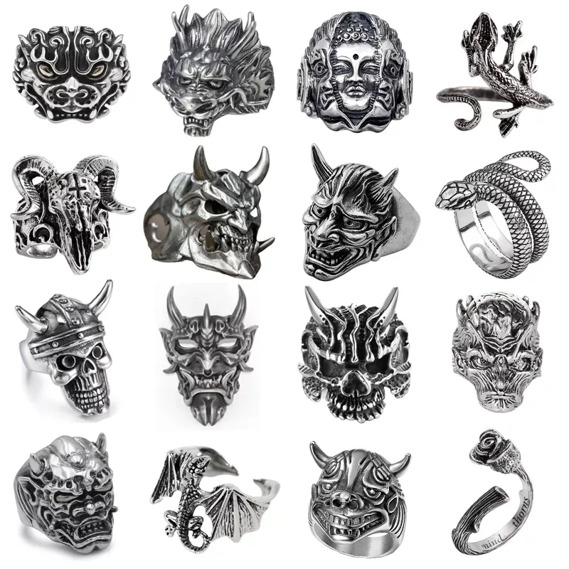 

Retro Punk Men Ring Demon Skeleton Hip Hop Rock Locomotive Ring Titanium Steel Alloy Ancient Silver Color Ring Women Jewelry