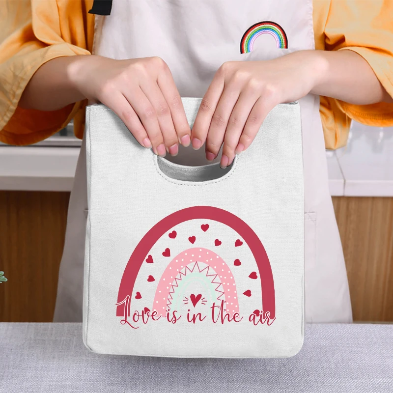 

Радужная белая холщовая сумка для ланча, нейтральная изоляция, сумка для хранения еды, портативная вместительная портативная Детская сумка...