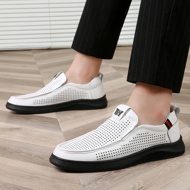 

2022 Newly Men's Summer Loafers Shoes Genuine Leather Soft Man Casual Slip-on Cutout Shoes Cowhide Summer Loafers