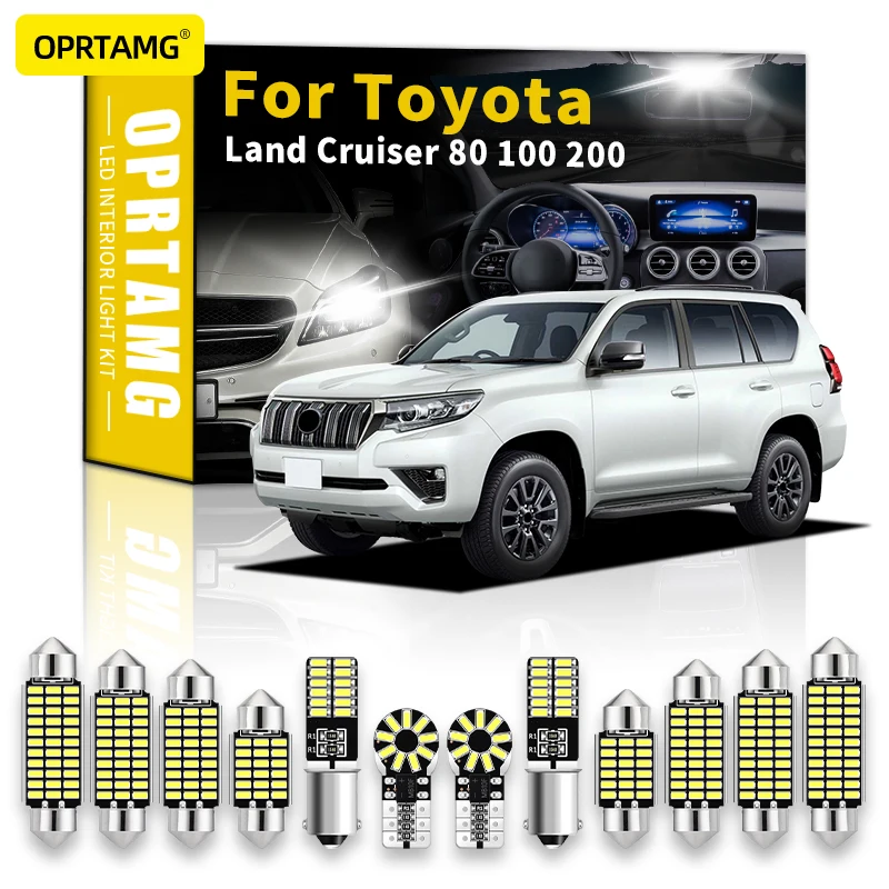 

OPRTAMG Светодиодная лампа для освещения салона автомобиля Комплект для Toyota Land Cruiser 80 100 200 FJ Crusier купольная карта свет Canbus без ошибок автомобиль...