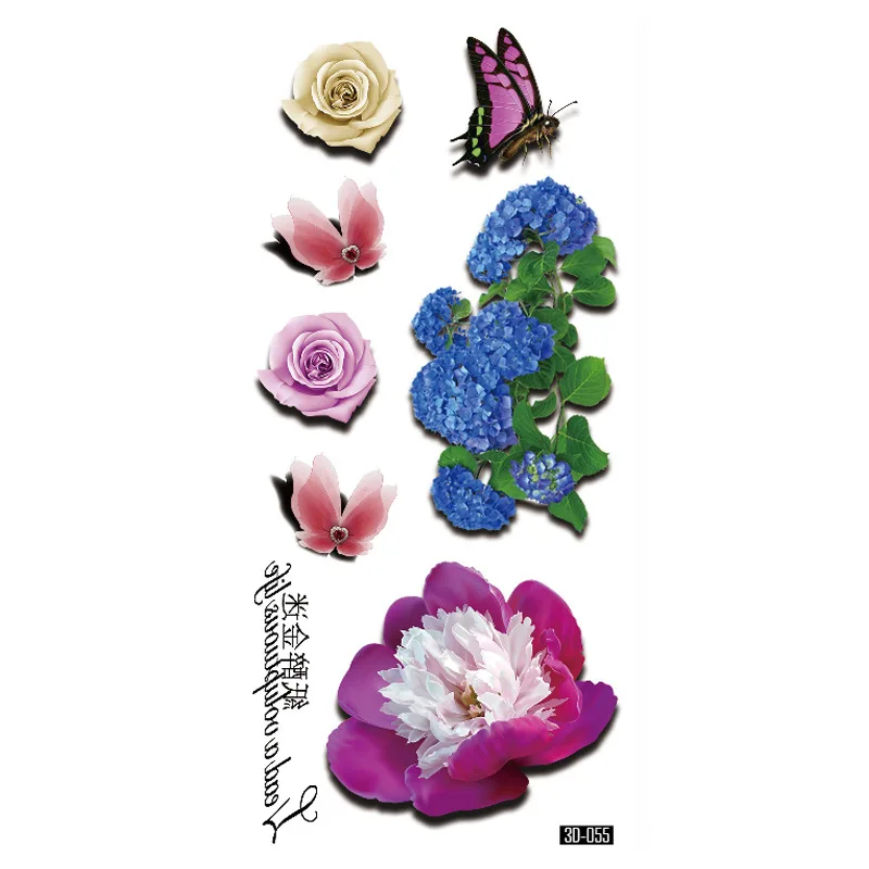 

Водостойкая Временная тату-наклейка для женщин и девушек, 3D окрашенные цветы, роза, Бабочка, искусственная татуировка, искусственная тату-наклейка