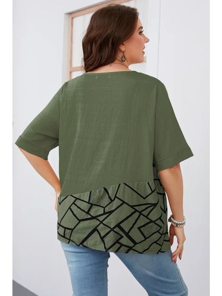 Plus size women short-sleeved round neck slim temperament commuting solid color plus size women clothing T-Shirts