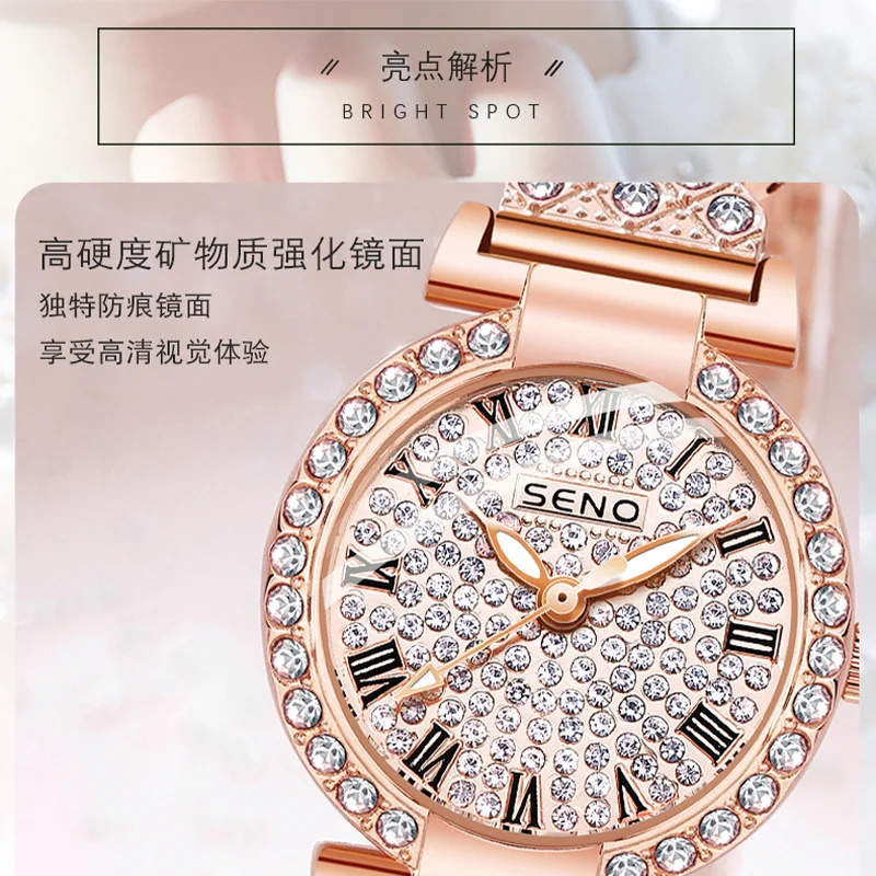 2023 Fashion new hot selling products rose gold diamond-encrusted waterproof luminous quartz watch