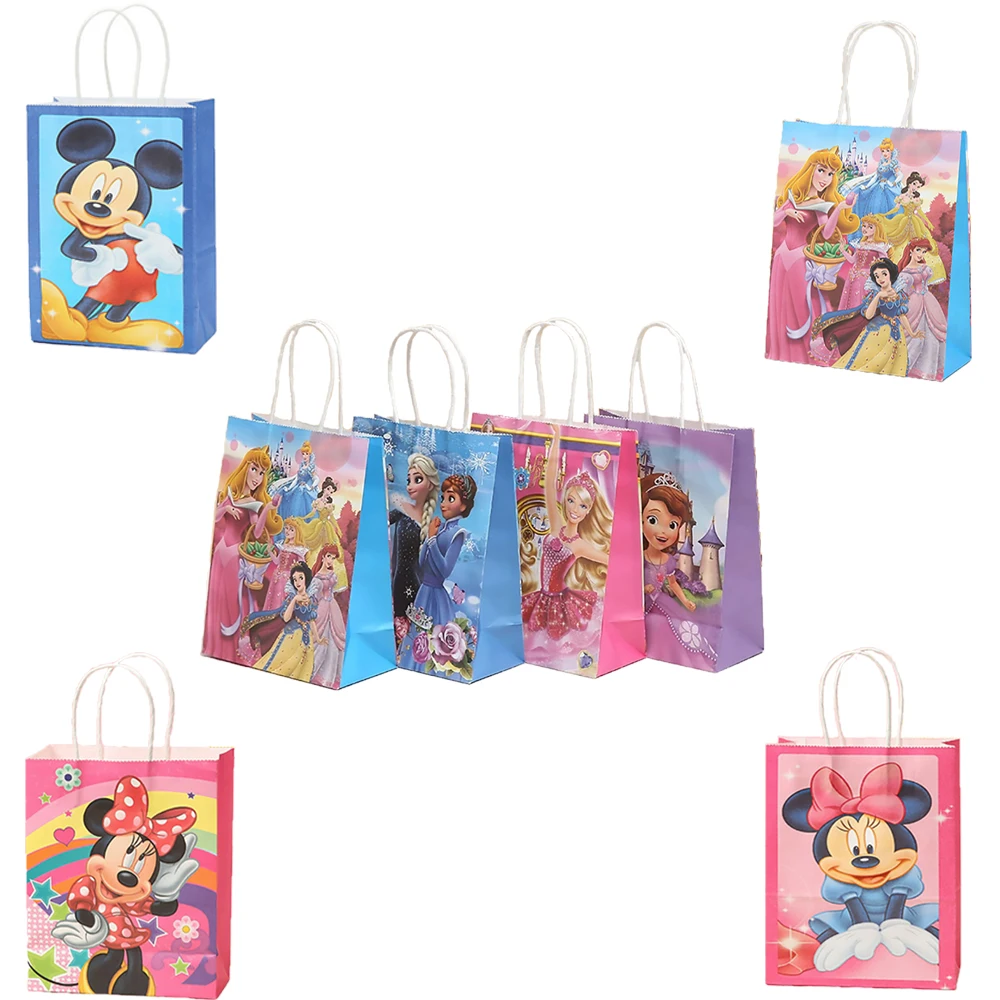 

6pcs 21x15cm Disney Minnie Mouse Themed Frozen Princess Avengers Cartoon Gift Wrapping Paper Bag Shopping Tote Party Supplies