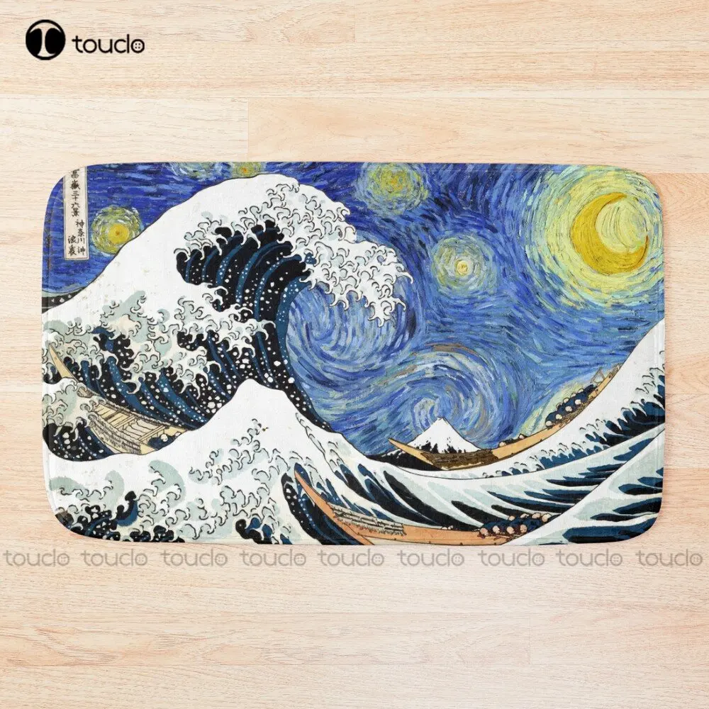 

Iconic Starry Night Wave Of Kanagawa Bath Mat Bathroom Rugs For Bathroom
