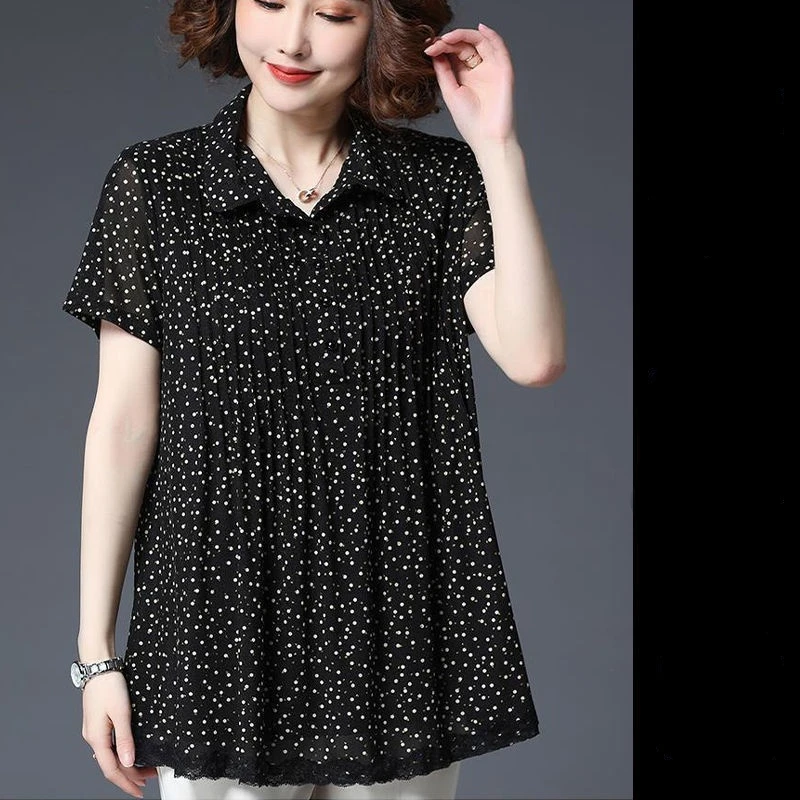 

New Summer Women Blouse Loose Chiffon Shirt Female Short Sleeve Blouse Shirts Womens Tops and Blouses Top 6XL J436
