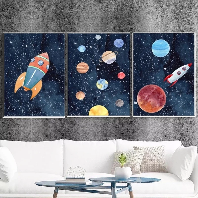 Космическая планета луна солнце настенная печать Картина на холсте