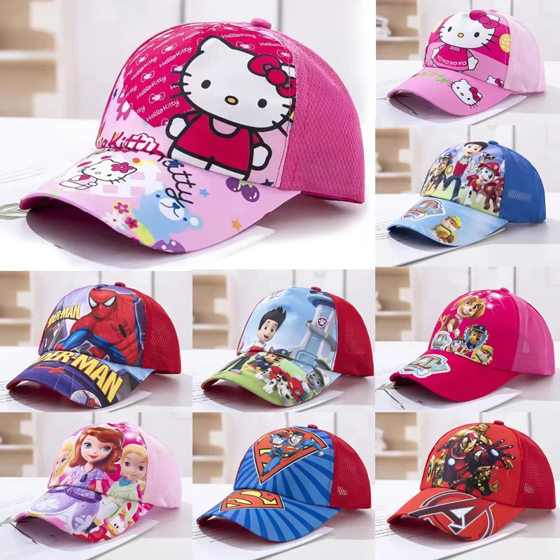 

Disney Mickey Minnie Hello Kitty Marvel Spider Man Paw Patrol Girls Boy Sun Protection Caps Mesh Baseball Cap Kids Baby Sun Cap