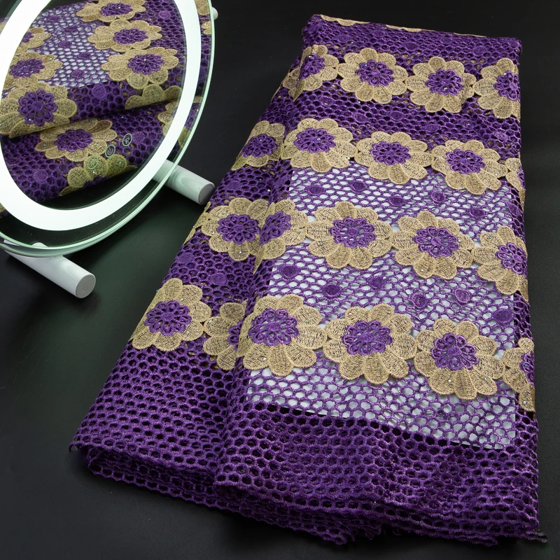 

Фиолетовая африканская нигерийская кружевная вышитая ткань 2023 Высококачественная французская Водорастворимая кружевная ткань для женских платьев A3320