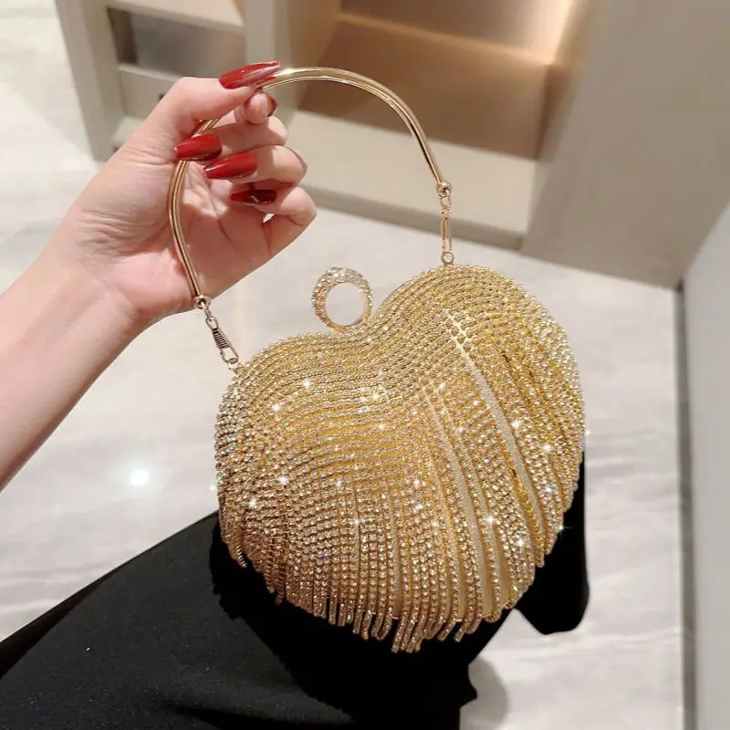 

Qyahlybz Diamond Heart Shaped Dinner Handbag Women's Rhinestone Banquet Evening Dress Bag Celebrity Cheongsam Small Bags