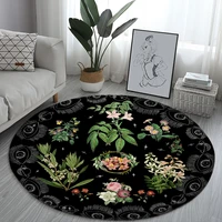 black plant catalog round rugs flowers house sofa carpet home living room bedroom bathroom floor mats print decorate carpet