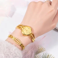 women quartz watches ladies fashion simple wristwatches diamond steel gold wristwatch bracelets 2pcs watch for women with box