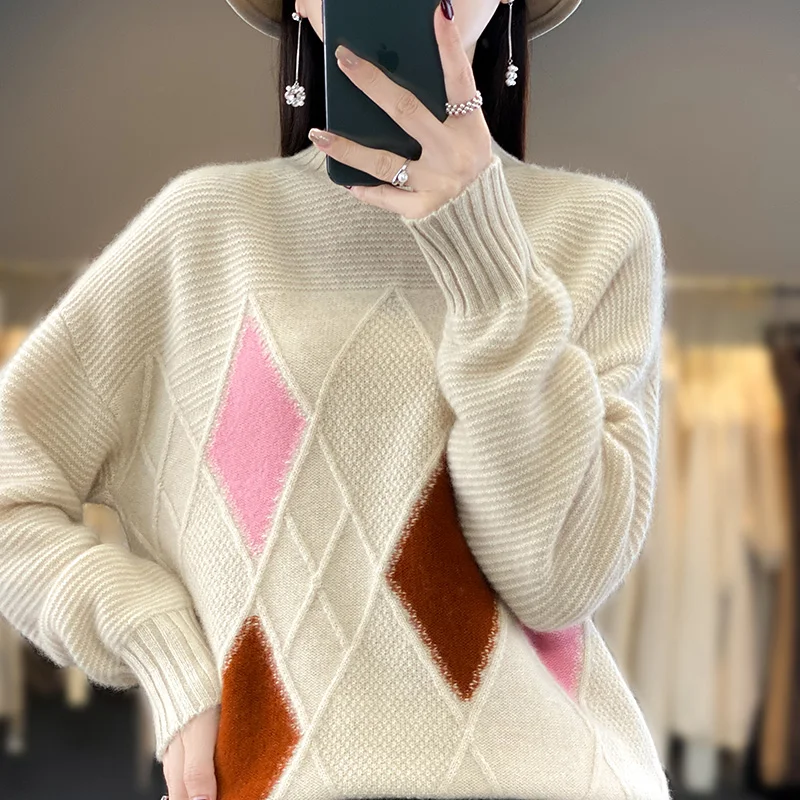 Пуловер кашемировый свитер женский свободный вязаный простой 100% шерсть Женский