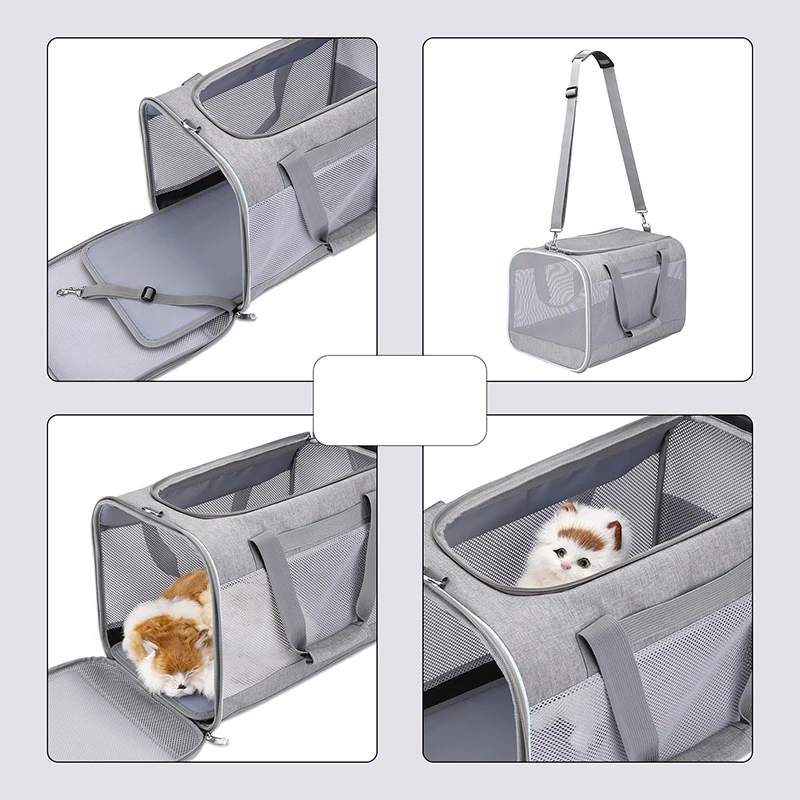 Soft Pet Carriers Portable Breathable Foldable Bag Cat Dog Carrier Bags Outgoing Travel Pets Handbag with Locking Safety Zippers