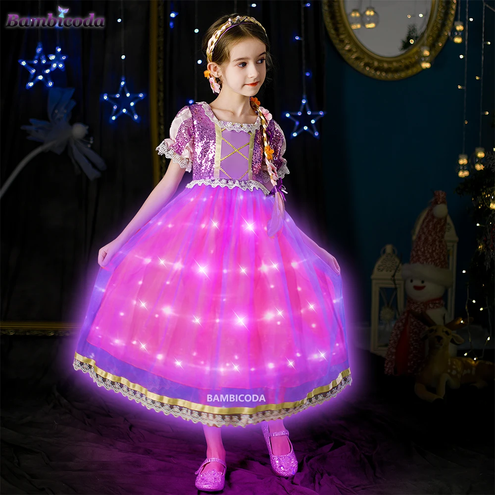 

Rapunzel Tinker Bell LED Light Up Dress Christmas Clothing for Kids Tinkerbell Fancy Dresses Fairy Princess Carnival Party