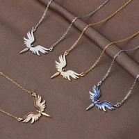 new fashion retro angel wings necklace hot sale female clavicle chain creative wings micro set rhinestone pendant accessories