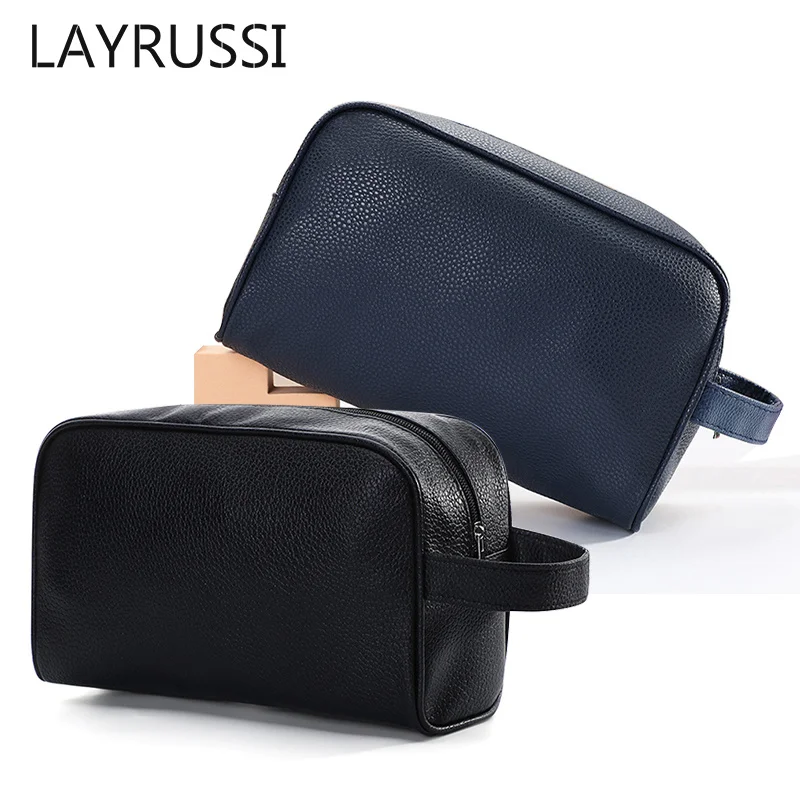

LAYRUSSI Men Travel Cosmetic Bag Zipper Makeup Bags Women Cosmetics Organizer Storage Pouch Travel PU Leather Toiletry Bag