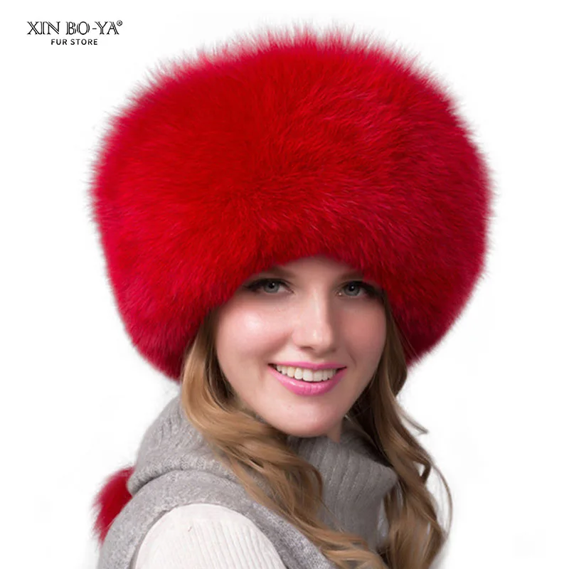 2022 Natural Real Fox Fur Hat For Women Winter Russian Ushanka Aviator Trapper Snow Ski Hat Earflap Caps Raccoon Fur Bomaber Hat