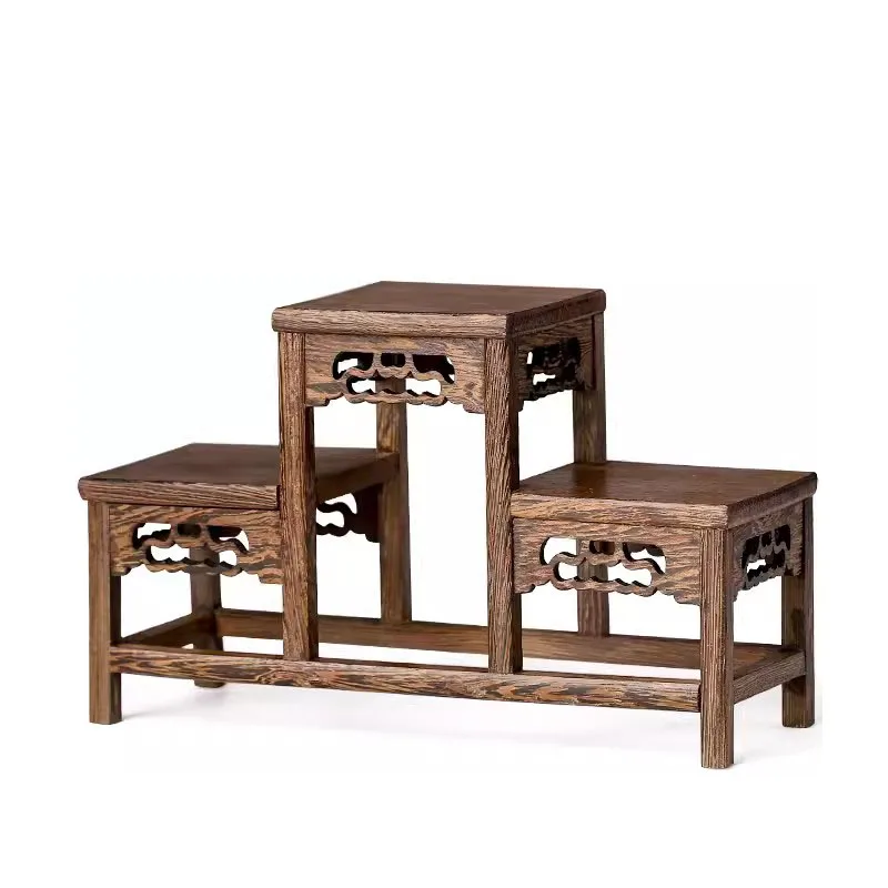 

Wooden Desktop Storage Rack Tea Sets Stand Buddha Statue Pedestal Incense Burner Base Flower Pot Shelves Bonsai Table Home Decor