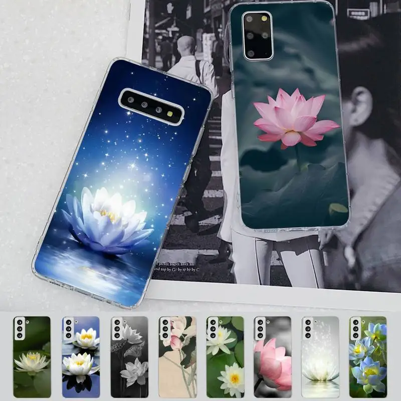 

FHNBLJ Lotus White Flowers Phone Case for Samsung S21 A10 for Redmi Note 7 9 for Huawei P30Pro Honor 8X 10i cover