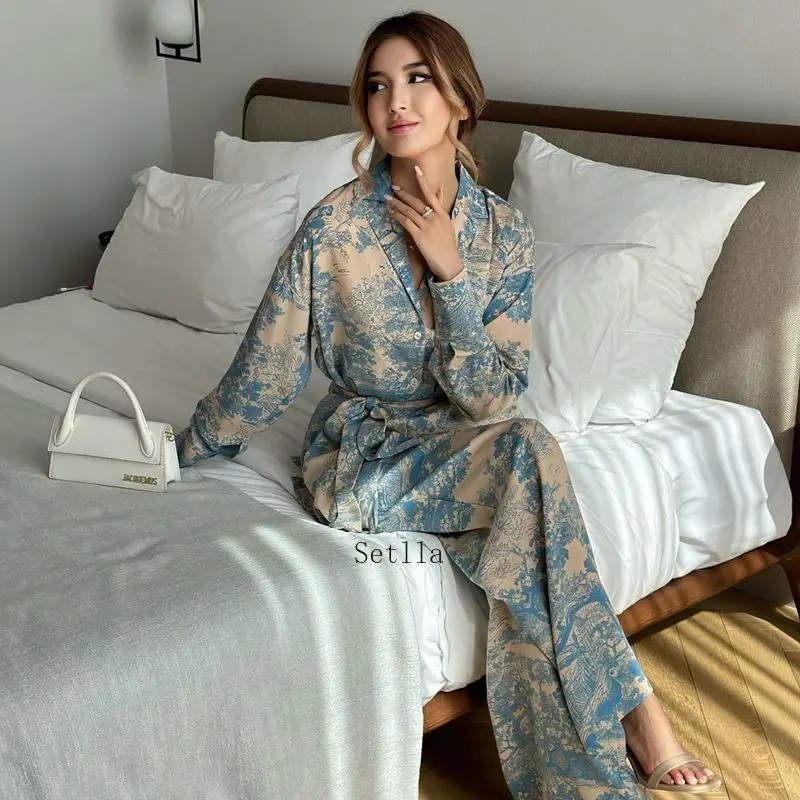 Лидер продаж новинка женская пижама из двух частей с длинным рукавом и рисунком в