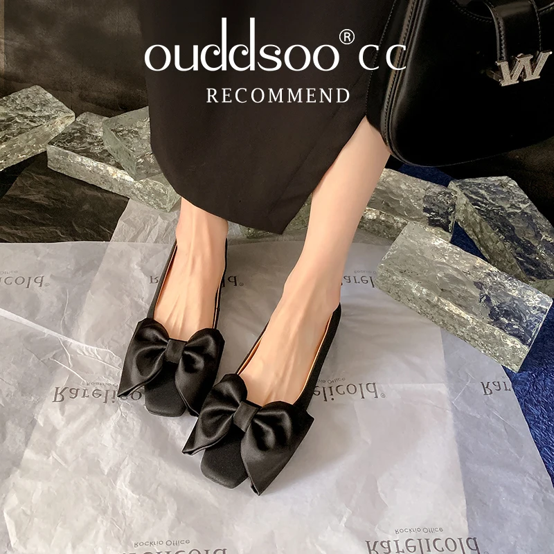 Ods Femme Sweet Big Bow Flats Flock Слипоны для нежных ног Фиолетово-зеленые туфли Балетки с