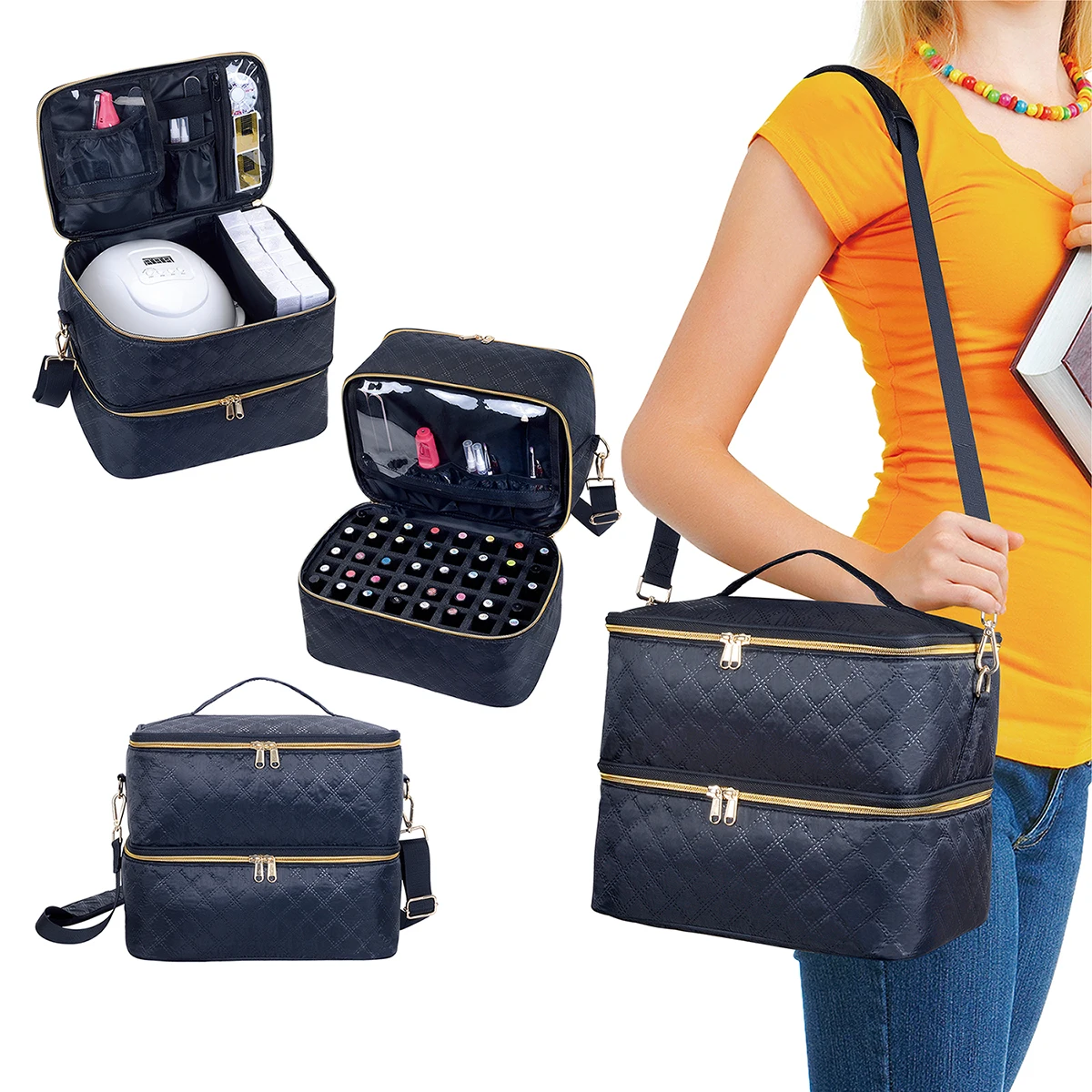 Повседневный косметичка из полиэстера с ромбовидной решеткой: Хранение лака для